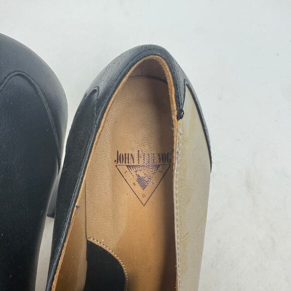 John Fluevog Kendra Pointed Toe Leather Heels Black Beige Leather Size 8 - Picture 4 of 15